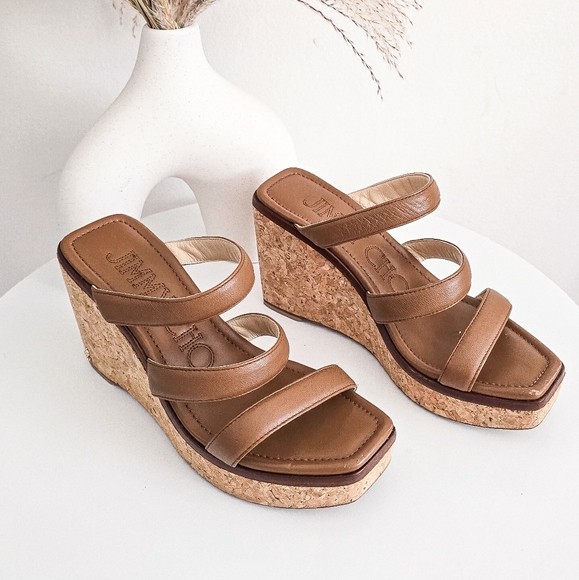 Jimmy Choo Athenia brown leather strappy platform wedge make sandals size 36 - Picture 8 of 14